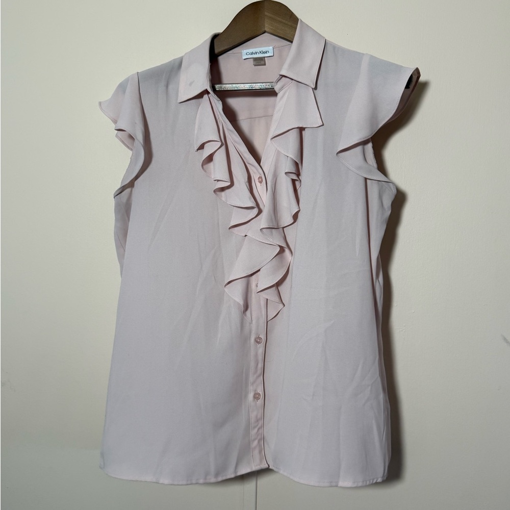 Calvin Klein Women's Light Pink Ruffle Blouse